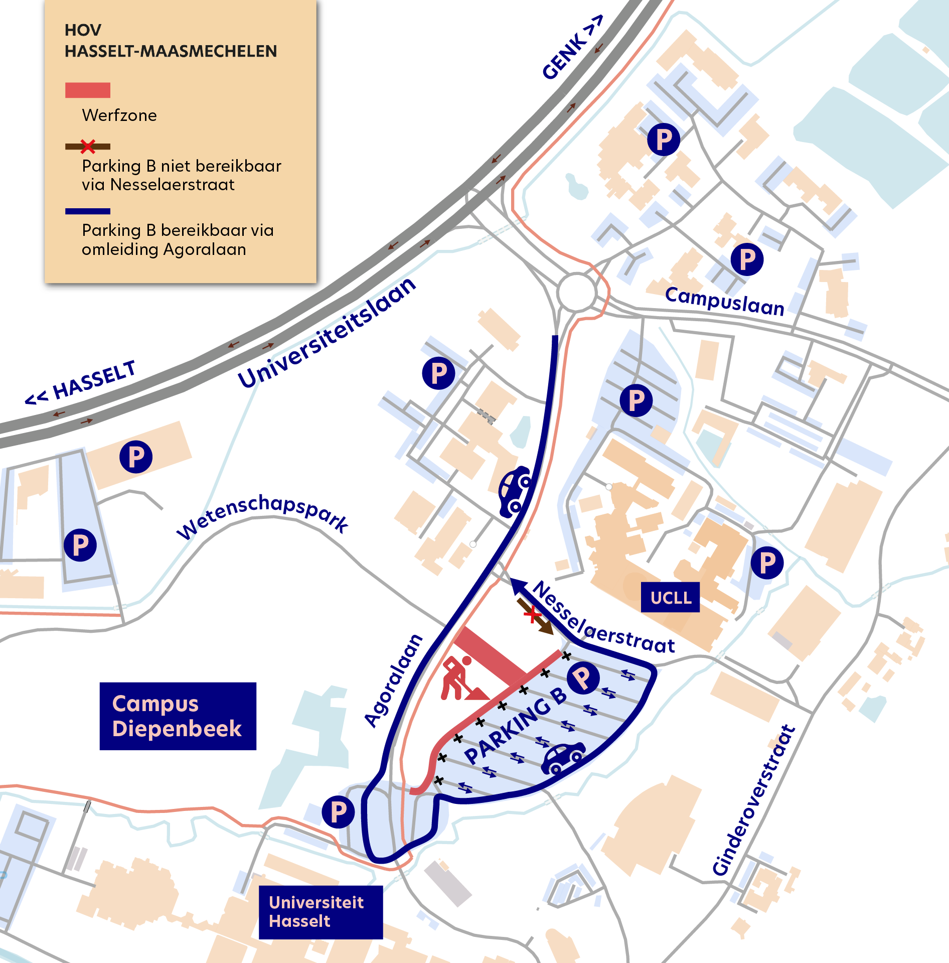 20250411 HOV Campus Diepenbeek wetenschapspark omleiding PARKING B